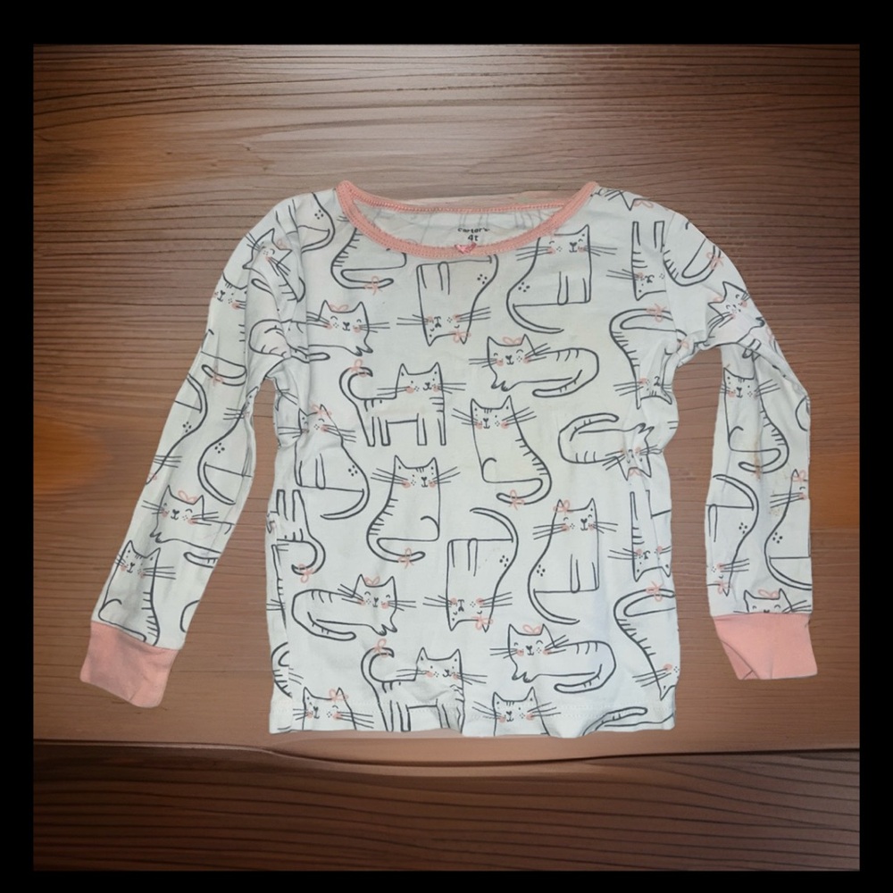 Carter's White Long-Sleeve Cat Print 2PC. PJ set with Pink Trim
